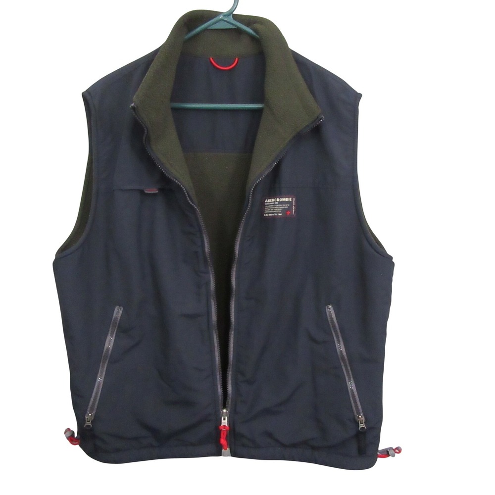 Abercrombie & Fitch Mens Fleece Vest L Blue Green Reversible 100% Nylon